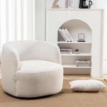 Beige Polyester Barrel Chair with Swivel (Set of 1)