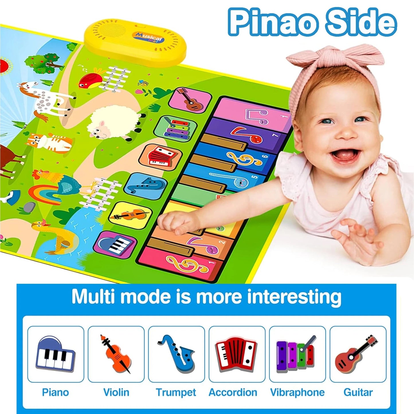 Toys for 1 Year Boys Girls, 3 in 1 Musical Mat Toys Piano & Drum Mat with 2 Sticks, Learning Floor Blanket, Christmas Birthday Gifts for 1 2 3 Year Toddlers