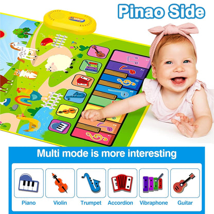 Toys for 1 Year Boys Girls, 3 in 1 Musical Mat Toys Piano & Drum Mat with 2 Sticks, Learning Floor Blanket, Christmas Birthday Gifts for 1 2 3 Year Toddlers