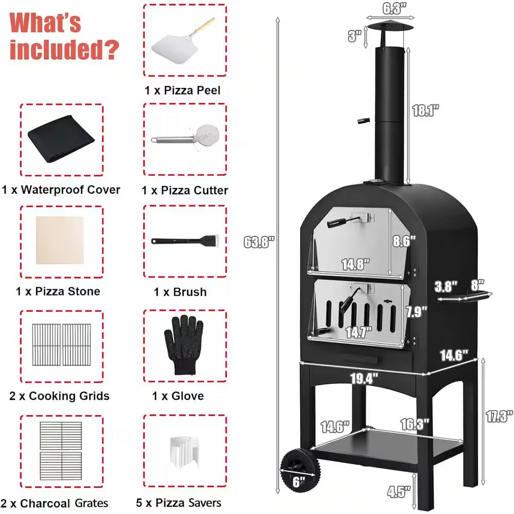 Oven Wood Fire Pizza Maker Grill Outdoor Pizza Oven with Pizza Stone and Waterproof Cover