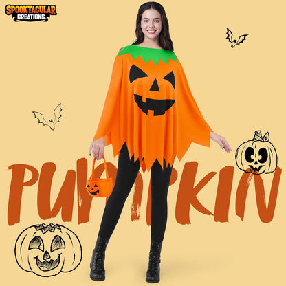 Halloween Pumpkin Poncho Costume, Pumpkin Costume Set for Women for Adult to Halloween Parties, Adult Parties, Ghost Costumes Events and Role Play