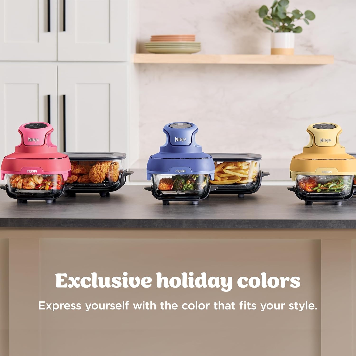 | Air Fryer | Crispi 4-In-1 Portable Cooking System | 4QT & 6 Cup Glass Containers, Crisper Plates & Storage Lids Included | Microwave, Freezer & Dishwasher Safe | Cherry Crush | FN101DR