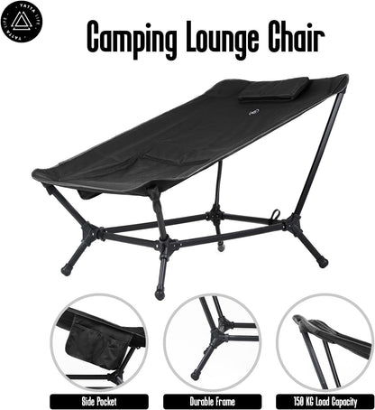 Low Back Folding Camping Chairs for Adults with Storage Pouches & Carrying Case - Foldable Lawn Chairs, Beach Chair, Fishing Chair, Portable Lightweight Outdoor Chair. (Black)