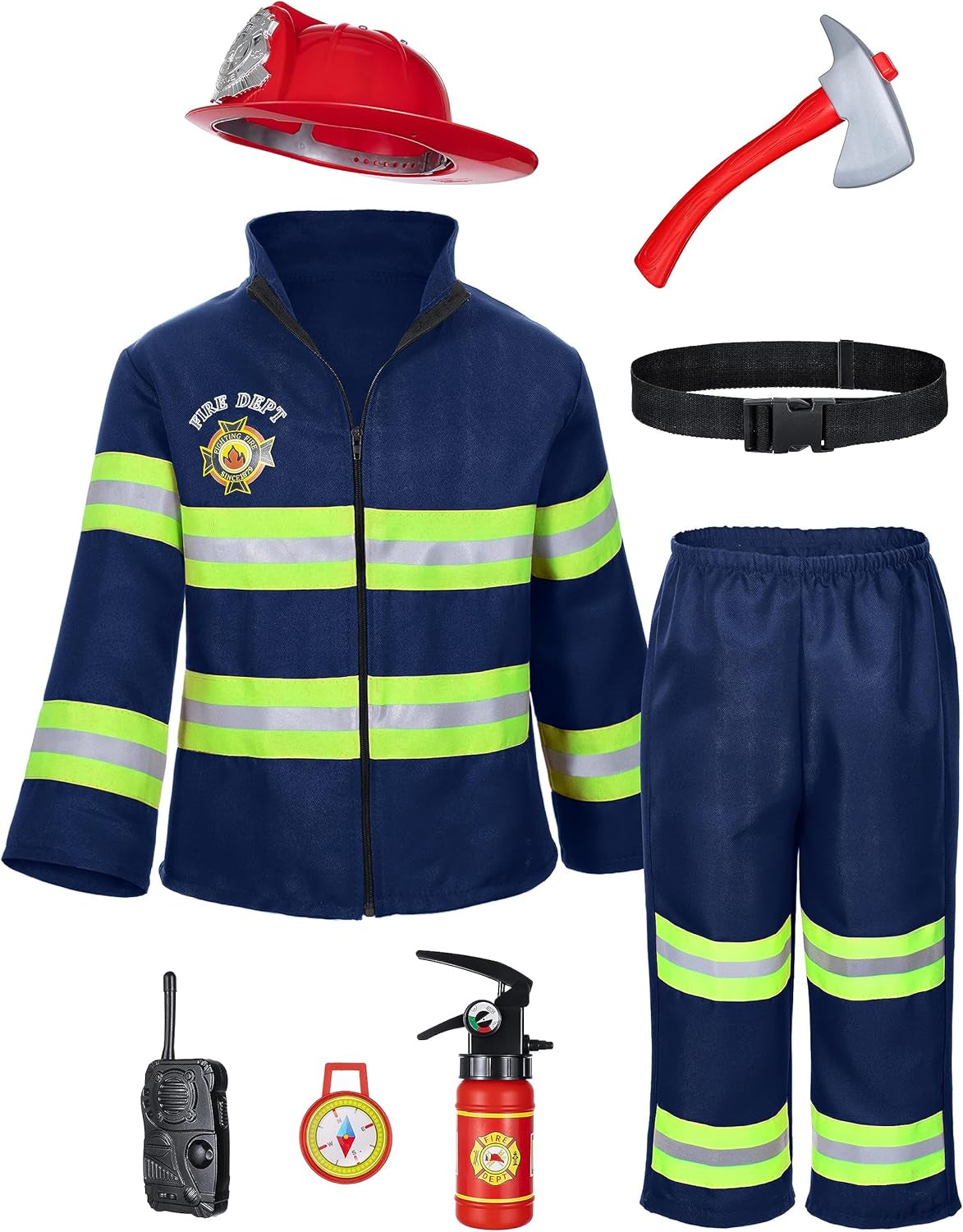 Kid'S Fireman Firefighter Costume Toys with Complete Accessories for Boys and Girls Birthday Halloween Party Dress up Navy Blue 2T 3T