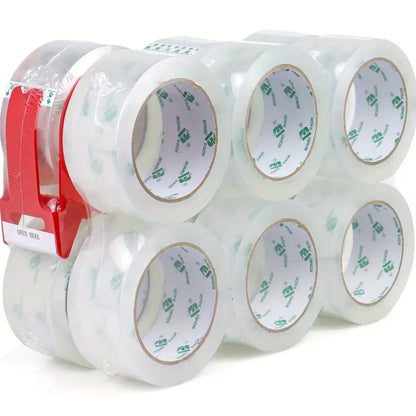 BOMEI PACK Clear Box Sealing Tape – 12 Rolls (48 mm × 60 yd) with Heavy-Duty Dispenser — Clear Packaging & Shipping Tape for Offices, Schools, Homes & Factories