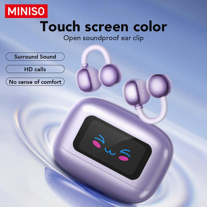 MINISO MS199 Clip on Ear Headphones Full Color Touch Screen, Audio Wireless Headphones Built-In Microphone for Music & Phone Calls,Sport Waterproof & Sweatproof