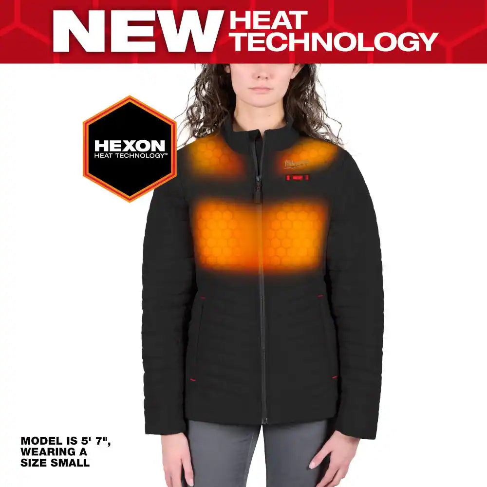 Women'S Large M12 12-Volt Lithium-Ion Cordless AXIS Black Heated Quilted Jacket Kit with (1) 3.0 Ah Battery and Charger