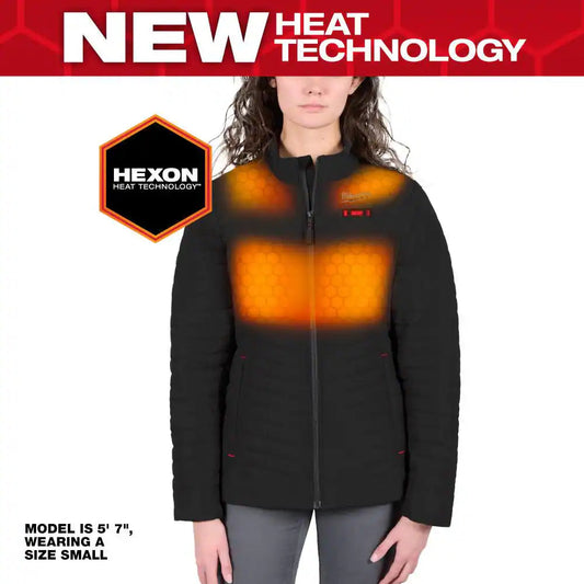 Women'S Large M12 12-Volt Lithium-Ion Cordless AXIS Black Heated Quilted Jacket Kit with (1) 3.0 Ah Battery and Charger