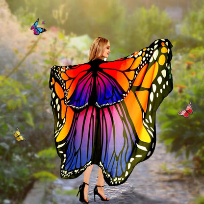 Adult Butterfly Costume Women Monarch Butterfly Wings Cape Shawl Halloween 3Pcs Mask Hairband