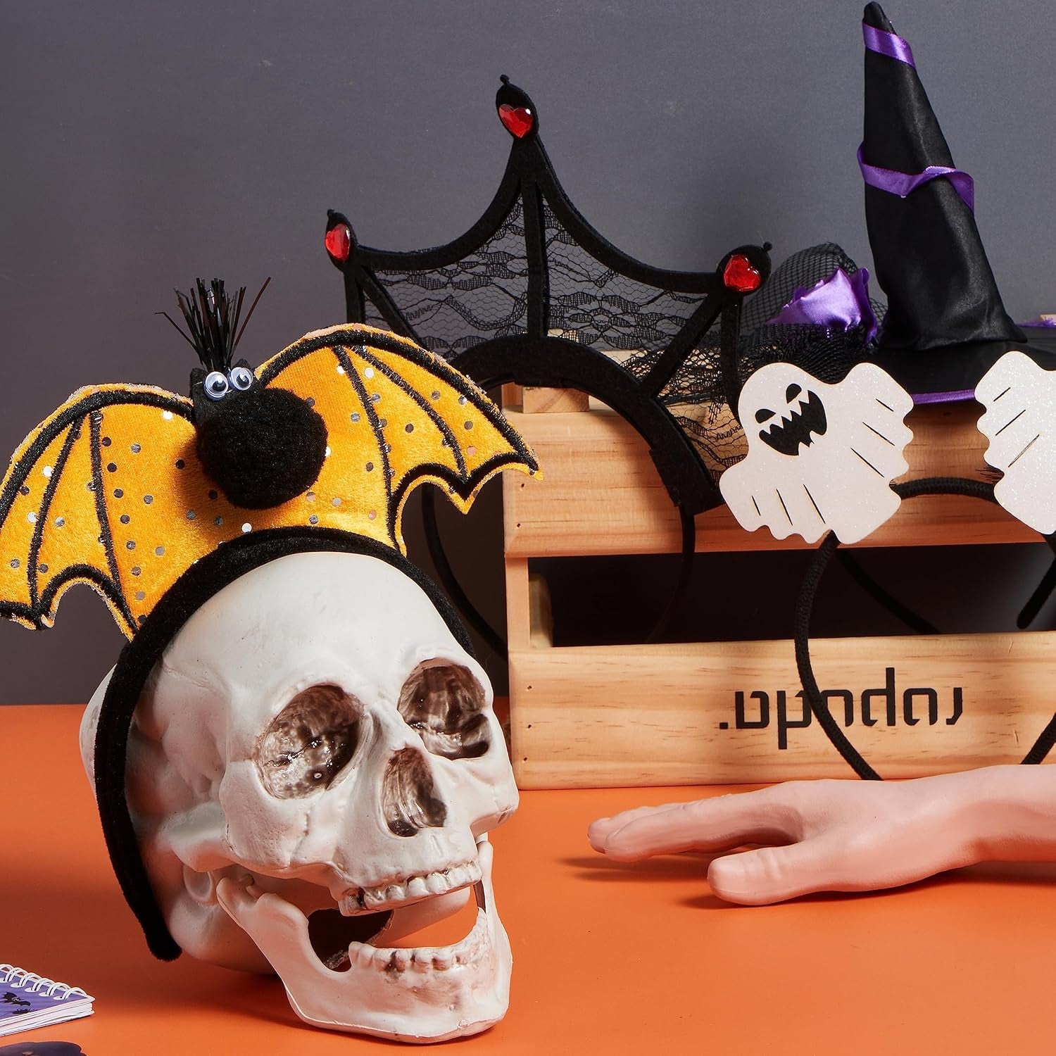 6 Pcs Halloween Headbands Pumpkin, Bat, Witch, Ghost, Witch Legs, Spider Web for Halloween Party, Costume, Trick or Treating, Cosplay Decoration (One Size Fit All)