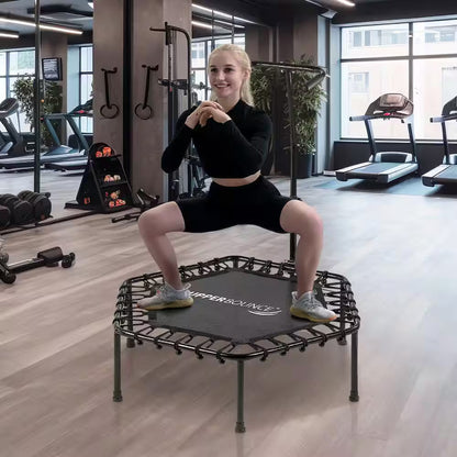 Machrus  40 In. Mini Trampoline with Adjustable Tshaped Handrail - Hexagonal Rebounder Fitness Trampoline