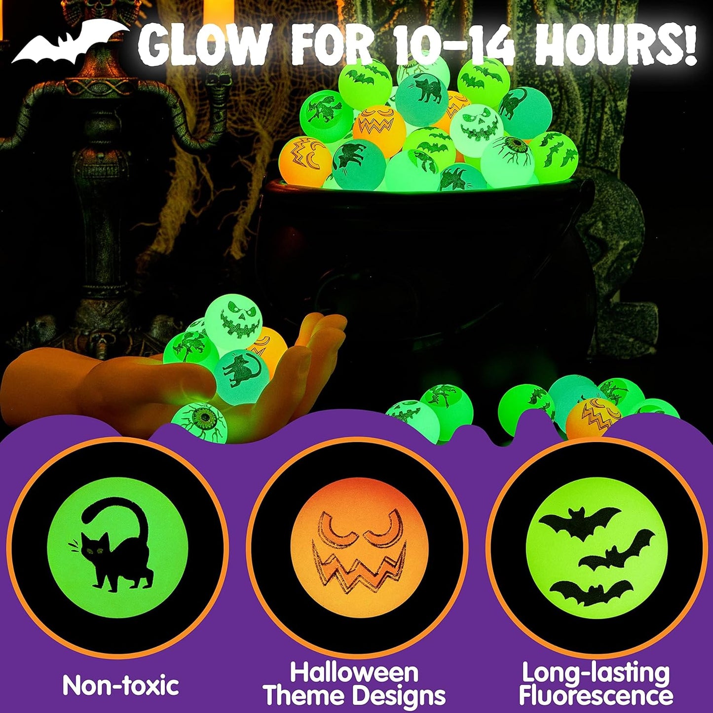 72 PCS Halloween Bouncy Balls, Glow in the Dark Bouncing Balls Eyeballs for Halloween Party Favors Decorations, Halloween Goodie Bag Fillers, Trick or Treating School Classroom Game Prizes
