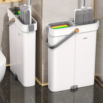 12.99″ Microfiber Flat Mop & Bucket Set — Wet/Dry Floor Cleaning System with Long Handle, Wringer Bucket & Reusable Microfiber Cloths (Hardwood, Tile, Bathroom, Bedroom, Living Room)