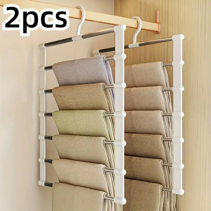 2-Pack Folding Multi-Layer Pants Hanger – Stainless Steel Wardrobe Organizer for Jeans, Leggings & Scarves