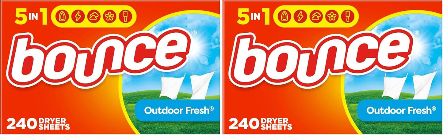 Dryer Sheets, Outdoor Fresh, 480 Count Laundry Fabric Softener Sheets with Static Control and Wrinkle Fighters. (2 Packs of 240)