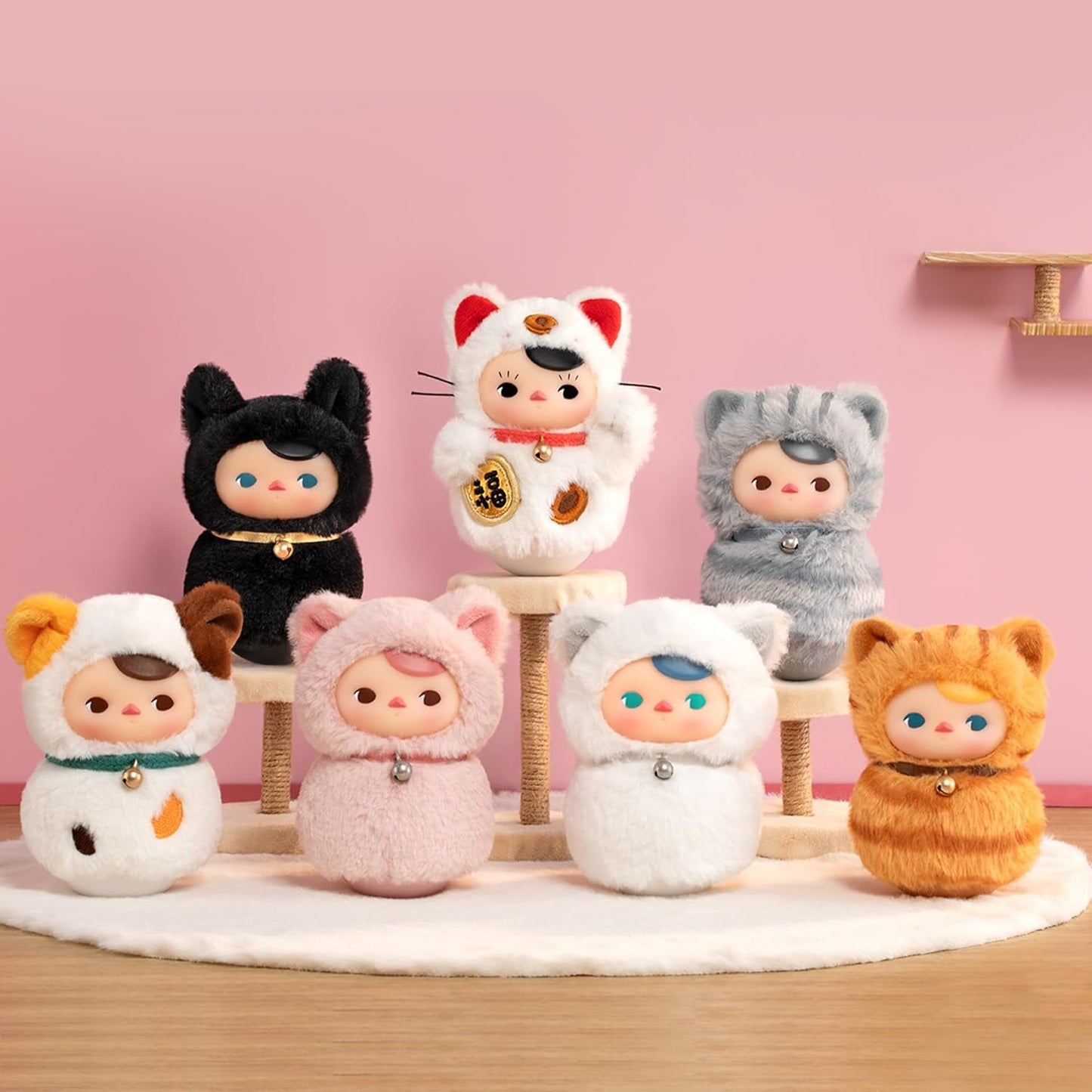 PUCKY Roly-Poly Kitty Series-Vinyl Plush Blind Box, 6Pcs PUCKY Blind Box Figures, Random Design Action Figures Collectible Toys Home Decorations, Holiday Birthday Gifts,Whole Set