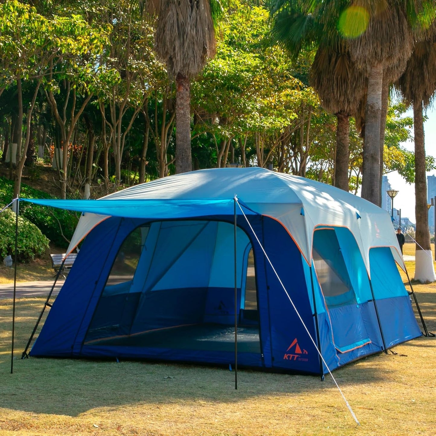 Extra Large Tent 10-12-14 Person(A),Family Cabin Tents,2 Rooms,3 Doors and 3 Windows with Mesh,Straight Wall,Waterproof,Double Layer,Big Tent for Outdoor,Picnic,Camping,Family Gathering