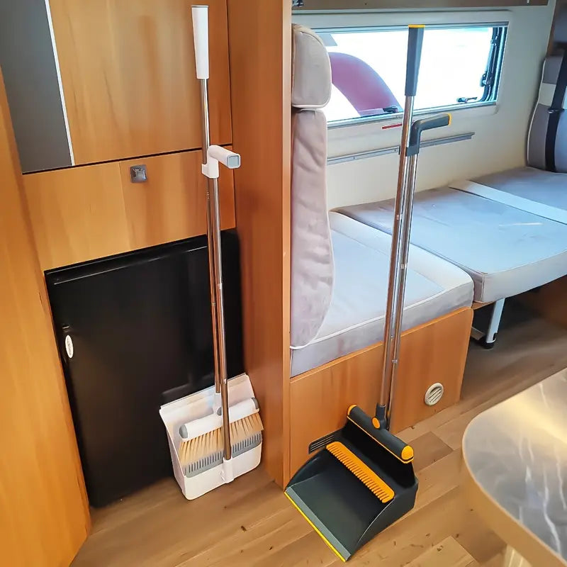 Broom & Dustpan Set (1-Set) – Foldable, Thickened Rotatable Stainless Steel Rod, Soft Non-Scratch Bristles, Indoor Cleaning Supplies (Local Warehouse Available)