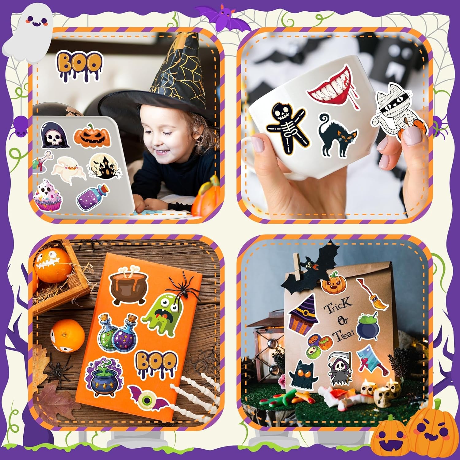 Halloween Party Favors - 100 PCS Pumpkin Bat Spider Stickers,Kids Halloween Games Treats Crafts Gifts Party Supplies Decorations