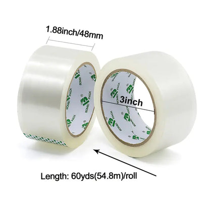 BOMEI PACK Clear Box Sealing Tape – 12 Rolls (48 mm × 60 yd) with Heavy-Duty Dispenser — Clear Packaging & Shipping Tape for Offices, Schools, Homes & Factories