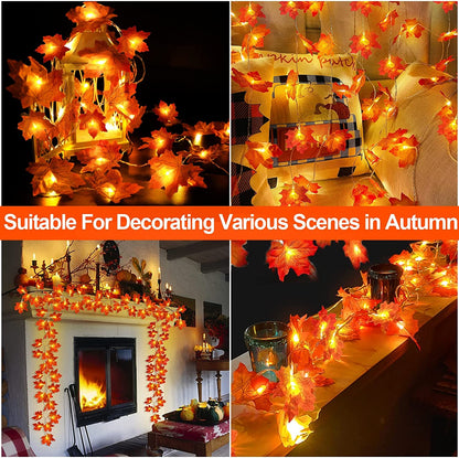 2 Pack Fall Decor Enlarged Maples Leafed Lights Total 20Ft 40LED Thanksgiving Halloween Fall Decorations for Home,Battery Operated Autumn Garland Waterproof Indoor Outdoor Holiday Christmas