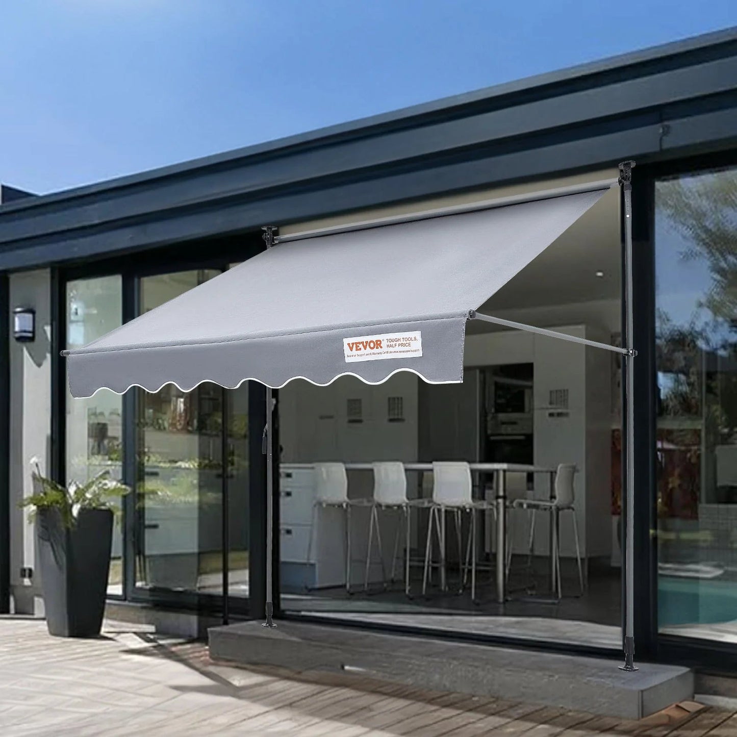 VEVOR Manual Retractable Awning, 78 Outdoor Retractable Patio Awning Sunshade Shelter, Adjustable Patio Door Window Awning Canopy with 39 Sun Shade Curtain for Backyard, Garden, Balcony