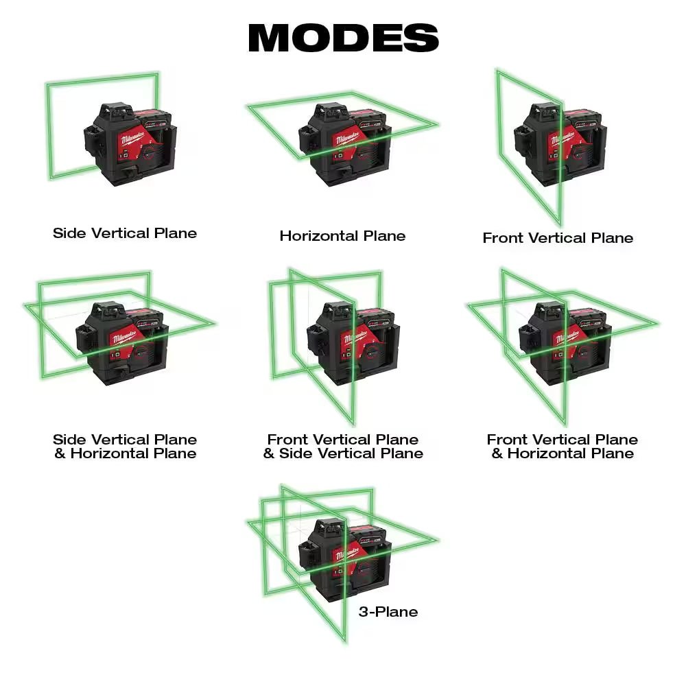 M12 12-Volt Lithium-Ion Cordless Green 250 Ft. 3-Plane Laser Level Kit with Laser Detector