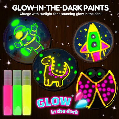 Wooden Painting Kit for Kids - Glow in the Dark Arts and Crafts Supplies Kits for Boys Girls - Kids Activities Creative Art Set Birthday Gifts DIY Paint Toys for Ages 6 7 8 9 10 11 12 Years Old