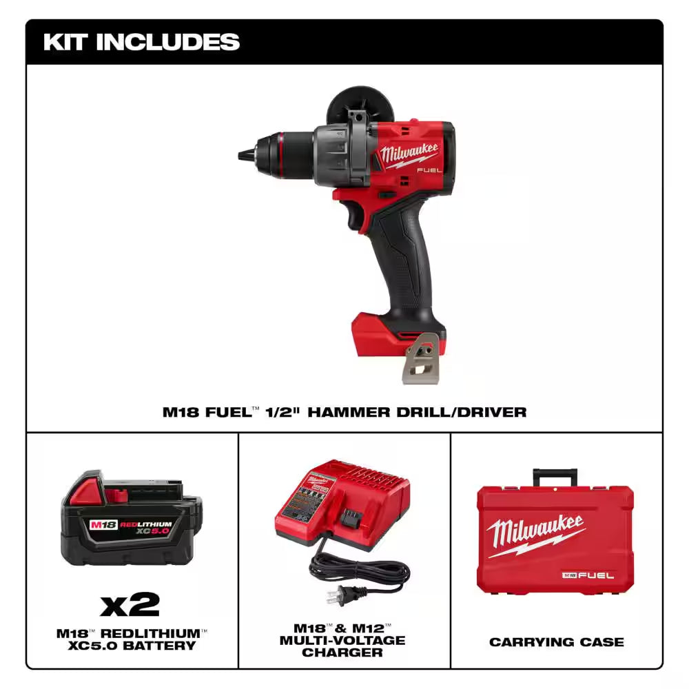M18 FUEL 18V Lithium-Ion Brushless Cordless 1/2 In. Hammer Drill Driver Kit W/1 In. SDS-PLUS Rotary Hammer