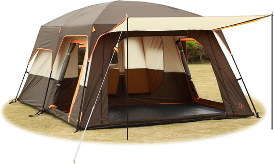 Extra Large Tent 10-12-14 Person(A),Family Cabin Tents,2 Rooms,3 Doors and 3 Windows with Mesh,Straight Wall,Waterproof,Double Layer,Big Tent for Outdoor,Picnic,Camping,Family Gathering