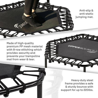 Machrus  40 In. Mini Trampoline with Adjustable Tshaped Handrail - Hexagonal Rebounder Fitness Trampoline