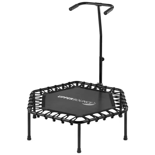Machrus  40 In. Mini Trampoline with Adjustable Tshaped Handrail - Hexagonal Rebounder Fitness Trampoline