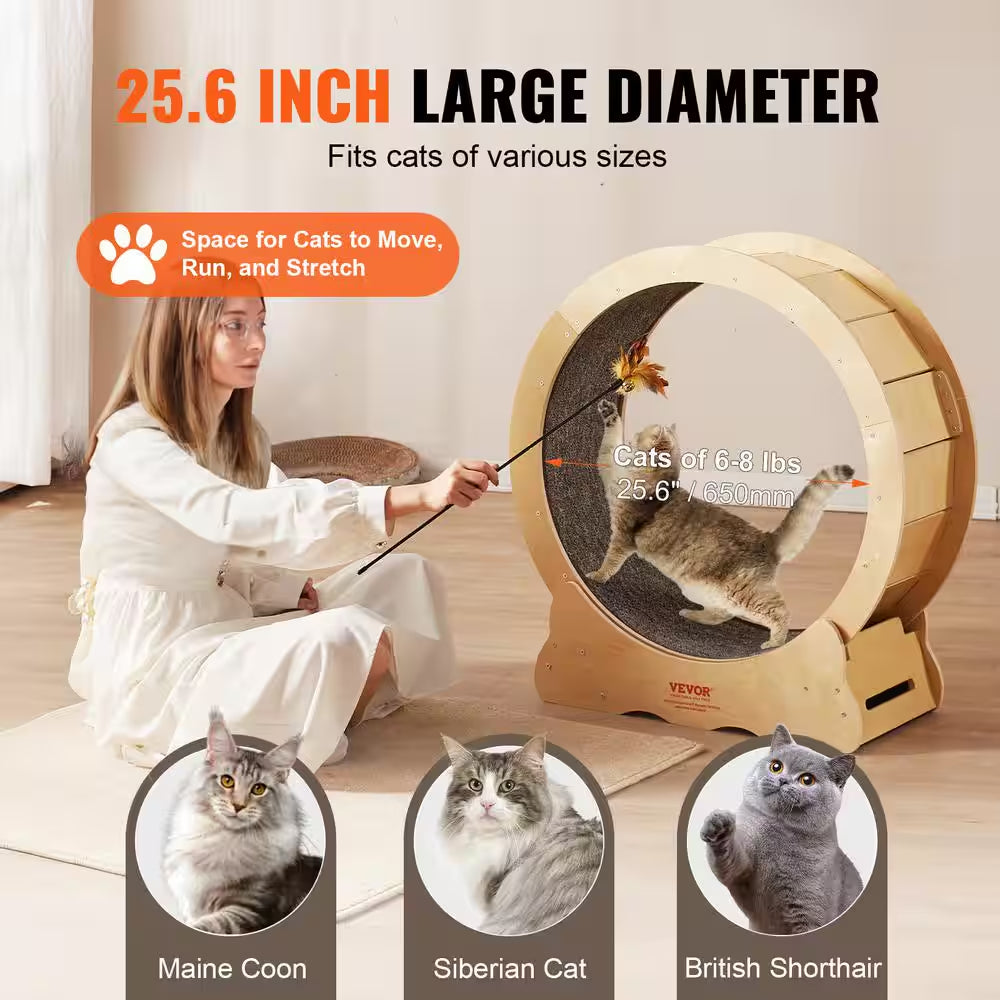 Large Cat Treadmill Wheel for Cats 29.5 In. Cat Running Wheel with Detachable Carpet and Cat Teaser Furniture Cover