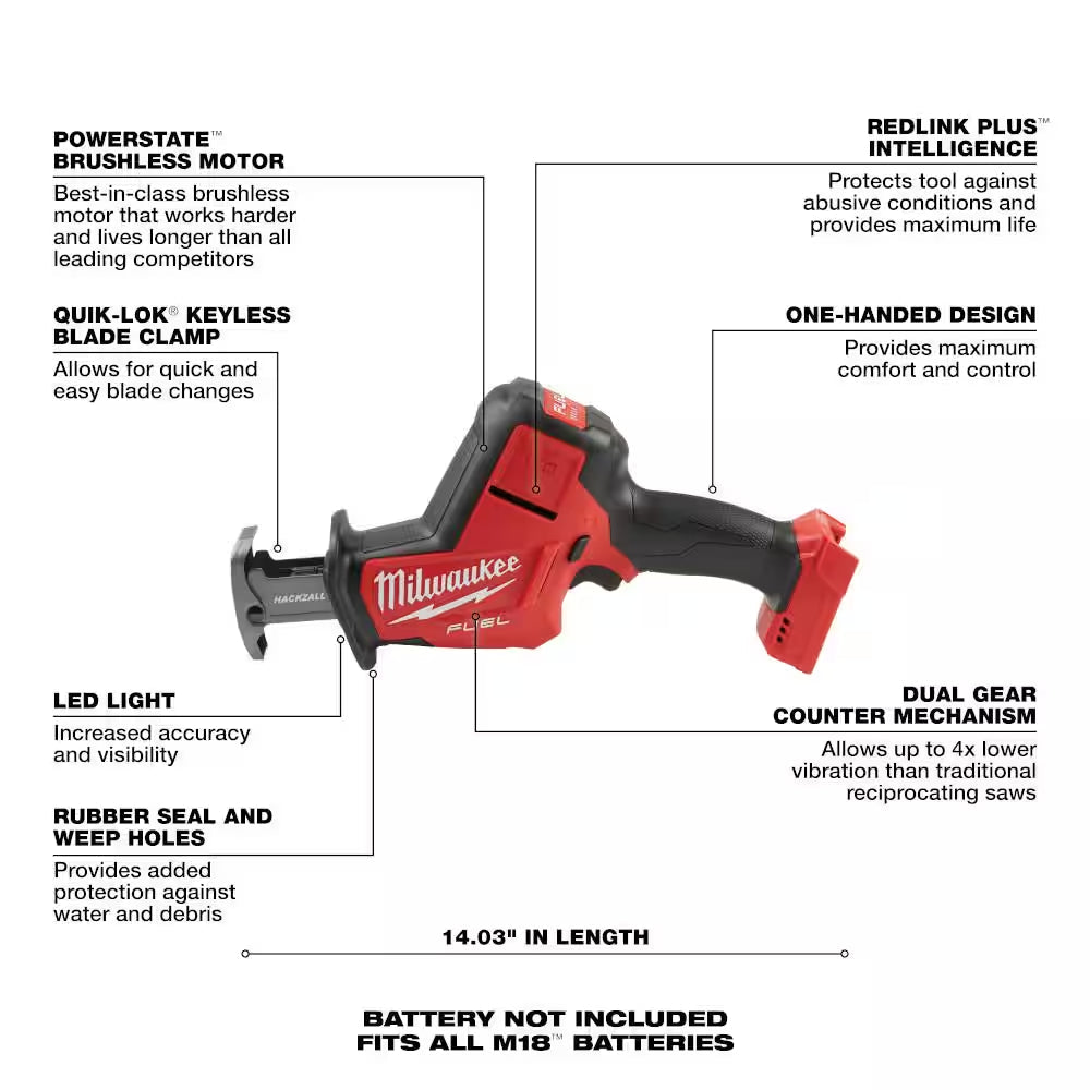 M18 FUEL 18-Volt Lithium-Ion Brushless Cordless HACKZALL Reciprocating Saw with (2) M18 5.0Ah Batteries