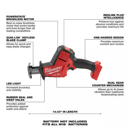 M18 FUEL 18-Volt Lithium-Ion Brushless Cordless HACKZALL Reciprocating Saw with (2) M18 5.0Ah Batteries