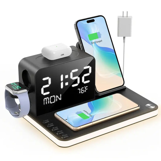 4-in-1 Wireless Charger Station – Magnetic Fast Charging Dock for iPhone 15/14/13/12, Apple Watch & AirPods, Metal Shell Stand