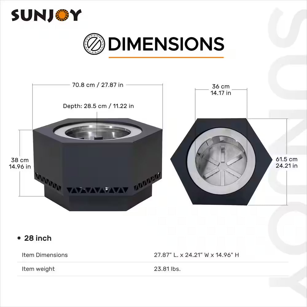28 In. Hexagonal Outdoor Patio Wood Burning Smokeless Firepit
