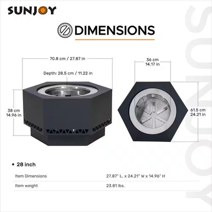 28 In. Hexagonal Outdoor Patio Wood Burning Smokeless Firepit
