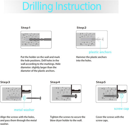 Hair Dryer Holder, Hair Dryer Holder Wall Mounted, Self Adhesive Blow Dryer Holder, Stainless Steel Dyson Hair Dryer Holder, Hairdryer Holder for Bathroom