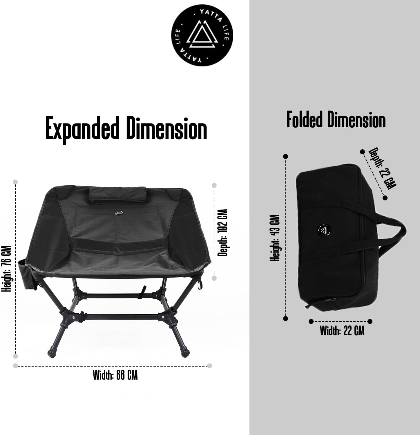 Low Back Folding Camping Chairs for Adults with Storage Pouches & Carrying Case - Foldable Lawn Chairs, Beach Chair, Fishing Chair, Portable Lightweight Outdoor Chair. (Black)