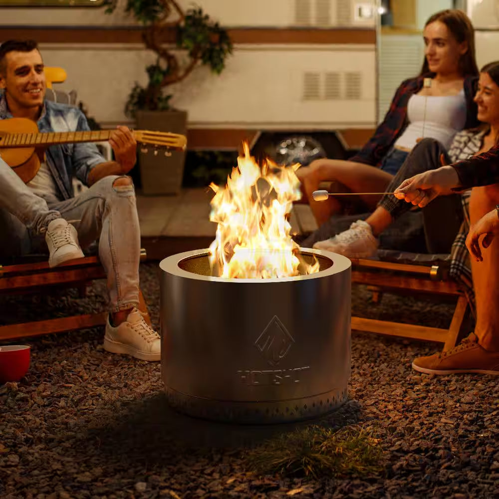 Explorer Portable Low Smoke 19.5 In. round Wood-Burning Fire Pit in Stainless Steel with Carry Bag