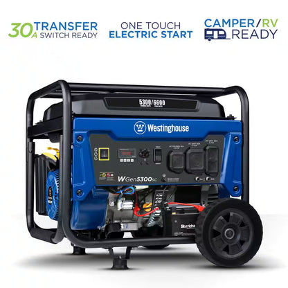 6,600/5,300-Watt Gas Powered Portable Generator with Electric Start, 30A 120/240V Outlet