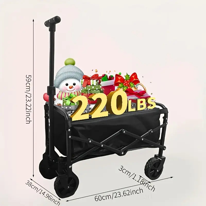 Heavy-Duty All-Terrain Folding Cart — 220 / 450 / 680 lb Capacity | Large-Capacity Camper & Utility Wagon for Yard, Shopping, Sports & Gardening (Black)
