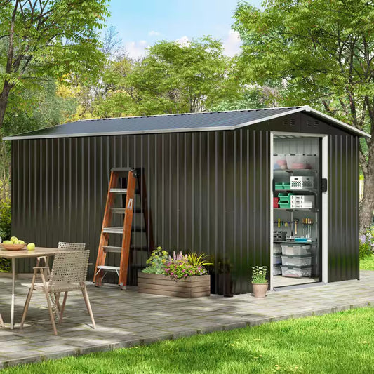 8 Ft. W X 12 Ft. D Outdoor Storage Metal Shed Building with Lockable Doors for Backyard Garden (96 Sq. Ft.)