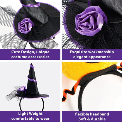 6 Pcs Halloween Headbands Pumpkin, Bat, Witch, Ghost, Witch Legs, Spider Web for Halloween Party, Costume, Trick or Treating, Cosplay Decoration (One Size Fit All)