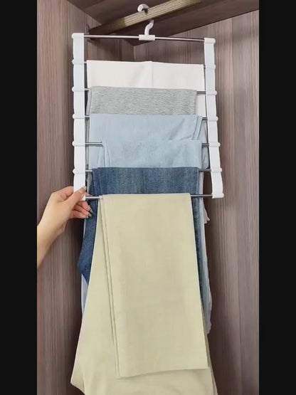 2-Pack Folding Multi-Layer Pants Hanger – Stainless Steel Wardrobe Organizer for Jeans, Leggings & Scarves