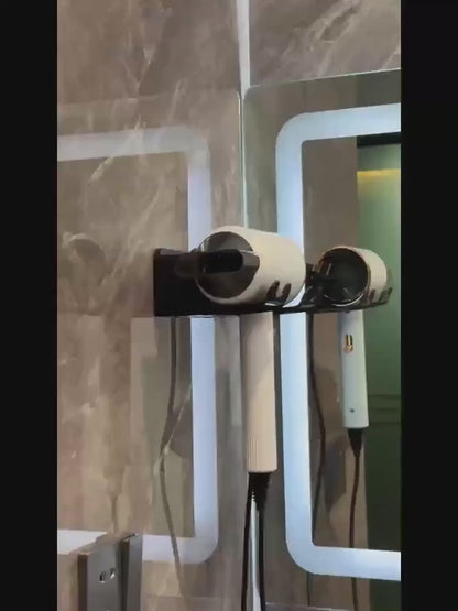 Wall-Mounted Hair Dryer Holder – No-Drill Bathroom Organizer Shelf with Multi-Compartment Storage Rack for Hair Tools & Accessories