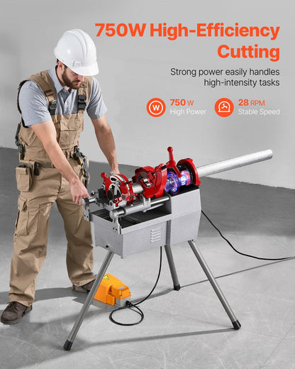 Electric Pipe Threader Machine – 750W, 28RPM – For 1/2" to 2" Pipes