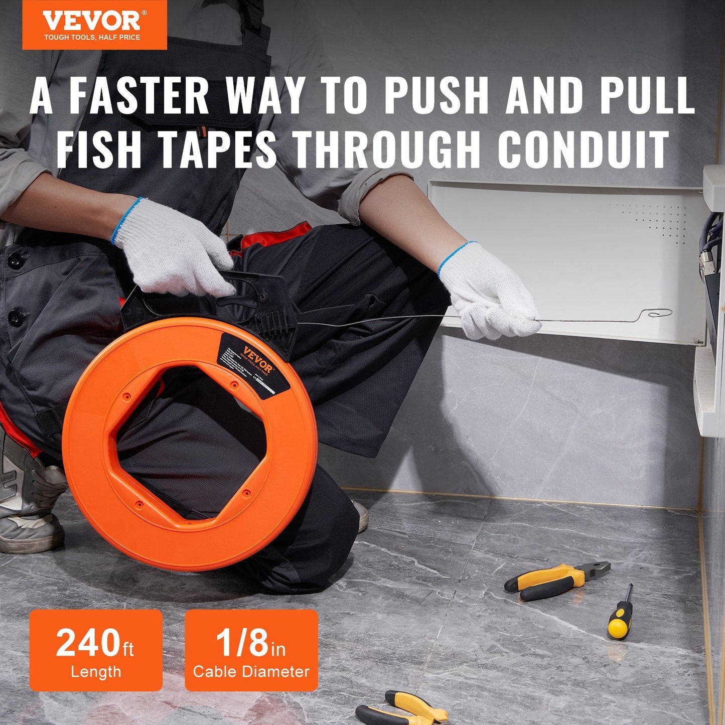 Fish Tape – 240FT x 1/8IN Steel Wire Puller Tool