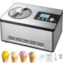 VEVOR Automatic Ice Cream Maker with Built-In Compressor – 2 Qt No Pre-Freeze Fruit & Yogurt Machine, Stainless Steel Electric Sorbet & Gelato Maker (3 Modes, LCD Display & Timer, Silver)